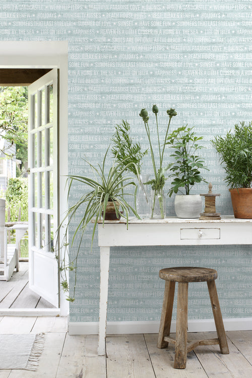ESTAhome behang zomerse quotes lichtgroen - 53 cm x 10.05 m - 148641