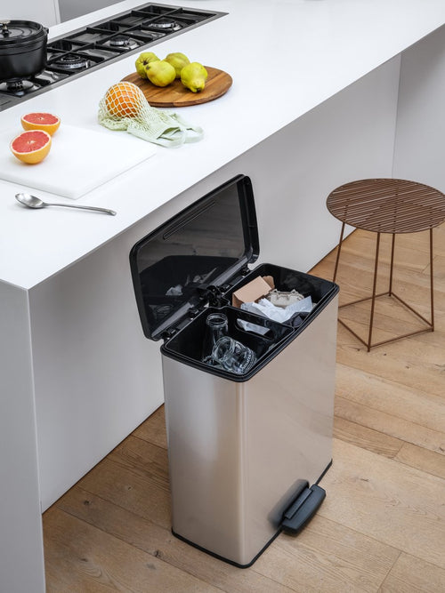 Curver Decobin Duo Prullenbak - 26L+26L - Rechthoekig - Zilver Metallic - vtwonen shop