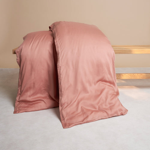 Coco & Cici - Tencel Sateen Dekbedovertrek 200 x 220 cm - 2 Persoons Beddengoed - Terra Roze - Lyocell - Hypoallergeen & Extra Zacht - 2 Kussenslopen