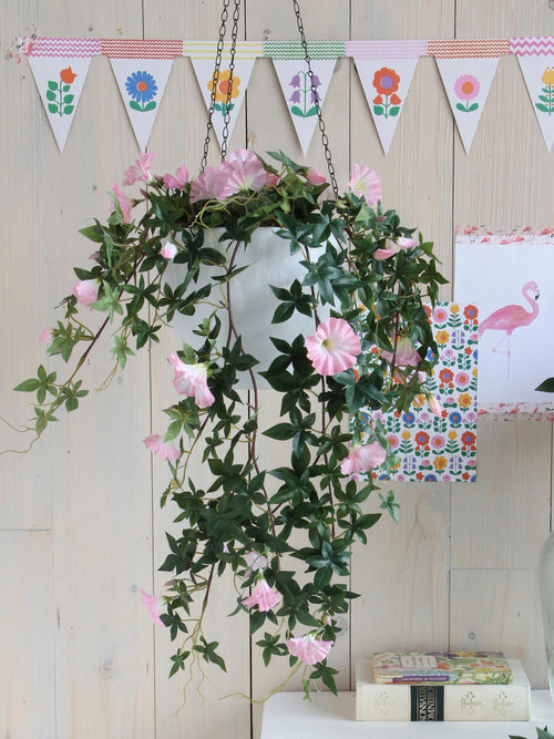 Mica Decorations Petunia Kunst Hangplant in Bloempot Stan - L25 x B45 x H50 cm - Roze