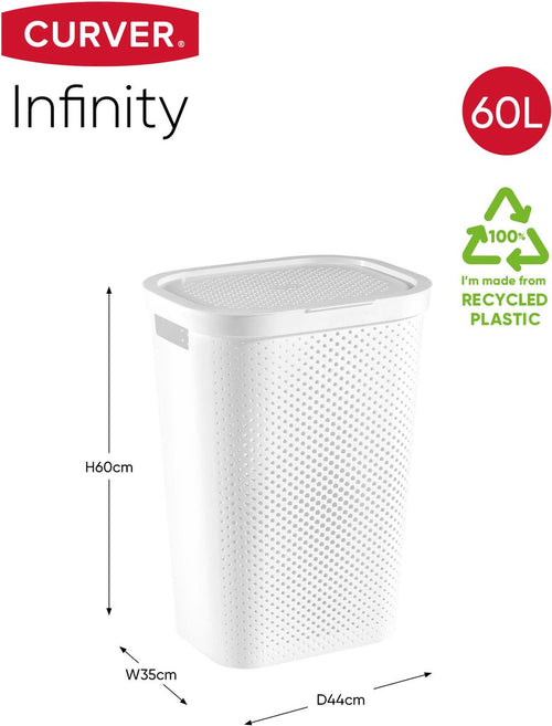 Curver Infinity Recycled Dots Wasmand met deksel - 60L - Wit - vtwonen shop