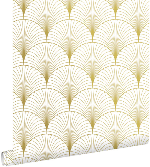 ESTAhome behang art deco motief wit en goud - 53 cm x 10.05 m - 139456