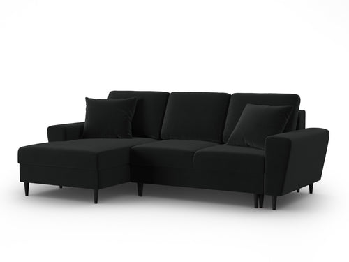 Cosmopolitan Design Uitklapbare hoekbank links met opbergdoos Kyoto 4-zits, flueel zwart - 145x241x88cm