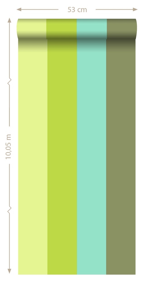 ESTAhome behang strepen turquoise en limegroen - 53 cm x 10.05 m - 116524