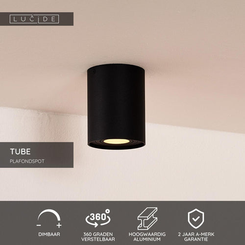 Lucide plafondspot TUBE - 1xGU10 - Zwart