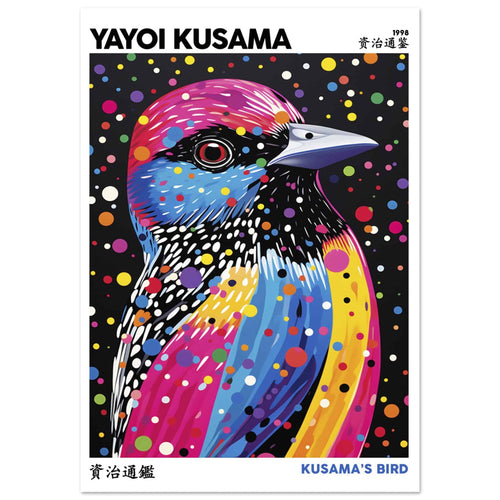 Artfulprints Poster met Lijst Yayoi Kusama - Kusama's bird   - A4 21x29.7 cm - Meerkleurig
