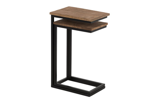 J-Line bijzettafel Rechthoek - metaal/hout - zwart/naturel - set van 2