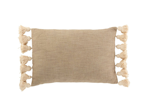 J-Line kussen Rechthoek Pompom - katoen - polyester - taupe