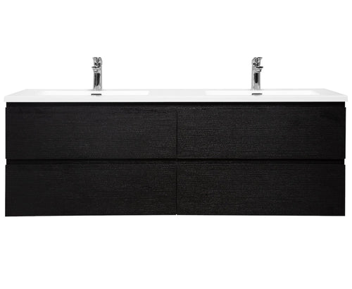 Badplaats Badkamermeubel Set Angela 140 cm – Zwart Houtnerf – Badmeubel met Wastafel