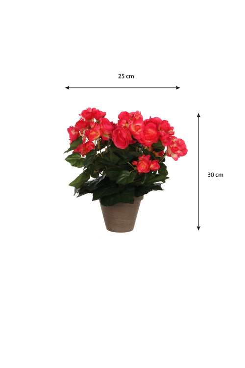 Mica Decorations Begonia Kunstplant in Bloempot Stan - H30 x Ø25 cm - Donkerroze