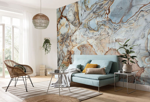 Sanders & Sanders fotobehang marmer beige en blauw - 400 x 250 cm - 612359
