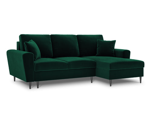 Cosmopolitan Design Converteerbare hoekbank rechts met opbergdoos Kyoto 4-zits, flueel, flessengroen - 145x241x88cm