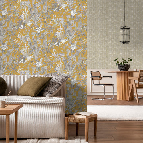 Sanders & Sanders behang tropische bladeren en bloemen okergeel en grijs - 53 cm x 10 m - 640242 - vtwonen shop