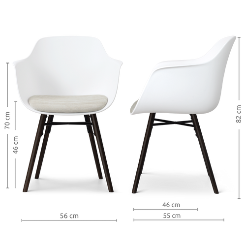 Nolon Nena-Liz eetkamerstoel wit met naturelbeige zitkussen - zwart houten onderstel