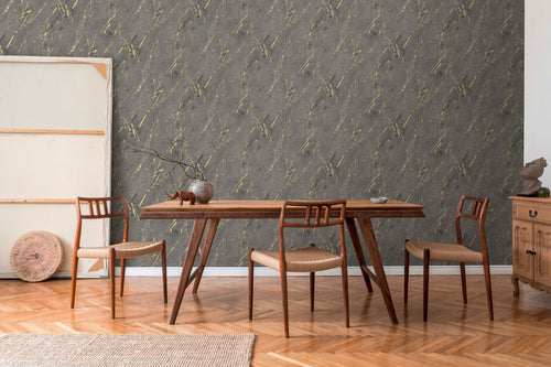A.S. Création behang marmer antraciet grijs, goud en zwart - 53 cm x 10.05 m - AS-388175