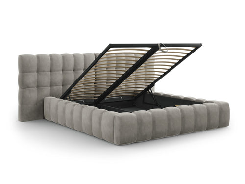 Cosmopolitan Design Opbergbed met dubbel hoofdbord Bali 200x200cm, flueel, lichtgrijs - 230x350x100cm