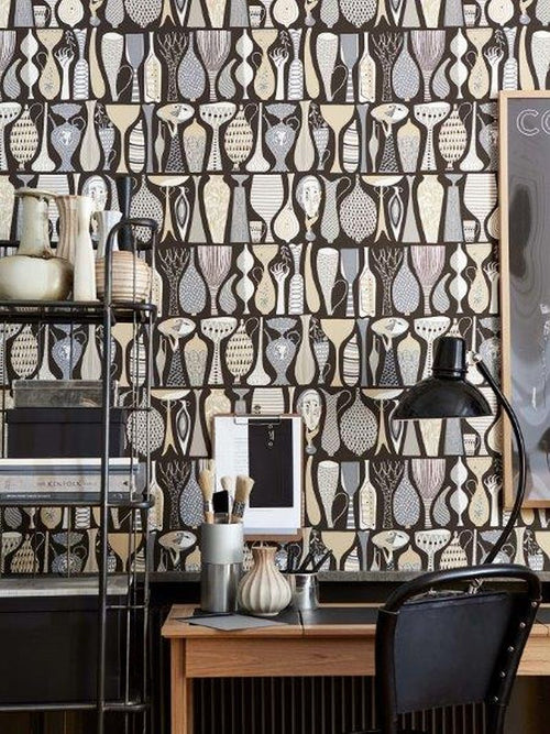 Borastapeter behang vazen en potten grijs - 53 cm x 10.05 m - 660687 - vtwonen shop