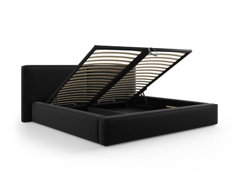 Micadoni Opbergbed met hoofdeinde Jodie 200x200cm, flueel, zwart - 228x251x108cm
