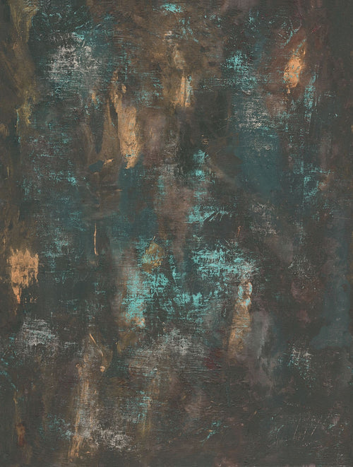 Livingwalls fotobehang stenen muur zwart, goud en turquoise - 212 x 280 cm - AS-392321