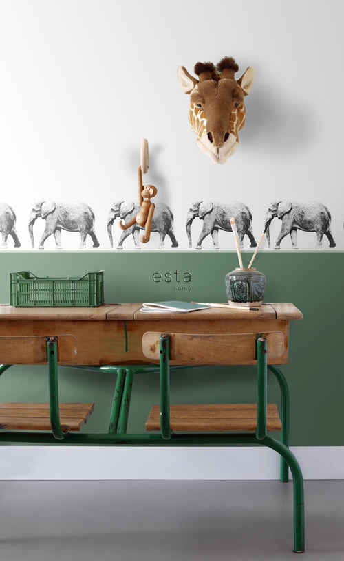 ESTAhome XXL behangrand olifant zwart en wit - 400 x 23.25 cm - 158710