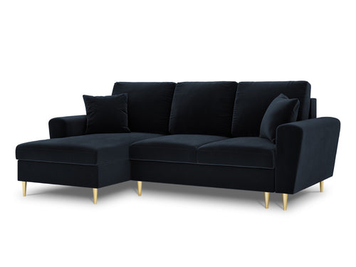 Cosmopolitan Design Uitklapbare hoekbank links met opbergdoos Kyoto 4-zits, flueel, donkerblauw - 145x241x88cm