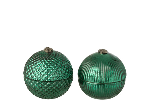 J-Line geurkaars Kerstbal - glas - groen - large - 2 stuks