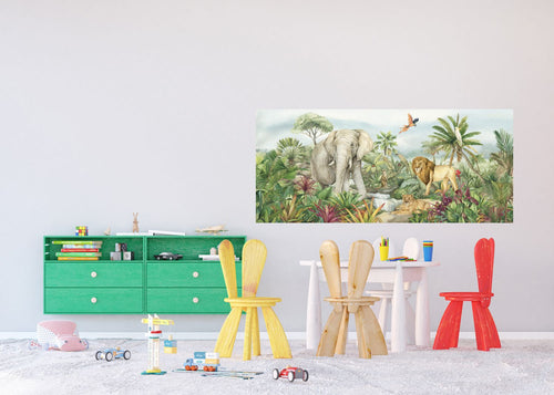 Sanders & Sanders poster jungle dieren groen - 75 x 170 cm - 601266 - vtwonen shop