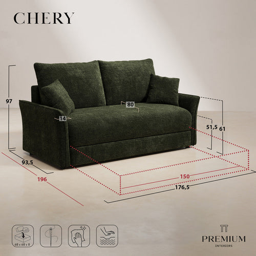 Premium Interiors - Slaapbank CHERY - getextureerd fluweel kaki 176.5cm
