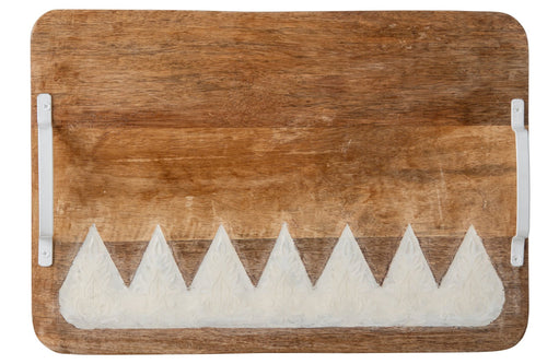J-Line Gegraveerd decoratief dienblad - mangohout - naturel/wit