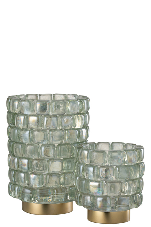 J-Line theelichthouder Vierkant mozaiek - glas - transparant - large