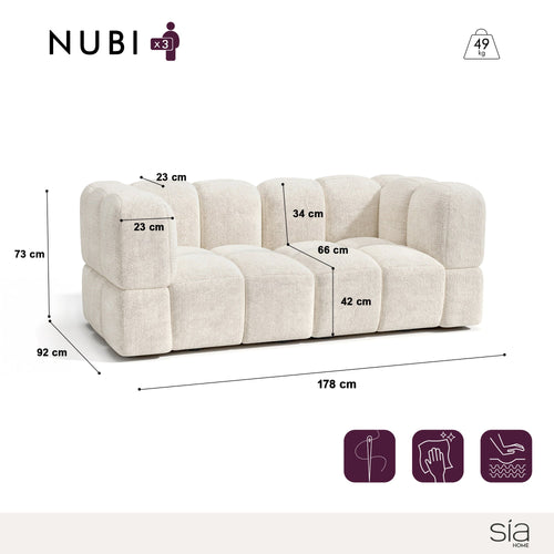 Sia Home - Modulaire bank NUBI - Fluweel met structuur - Crème - 380cm