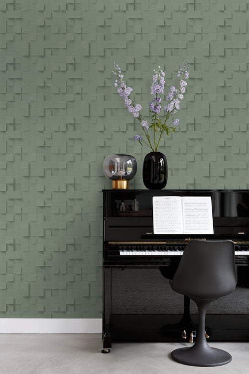 Origin Wallcoverings behang 3D kubussen vergrijsd groen - 50 x 900 cm - 347898 - vtwonen shop