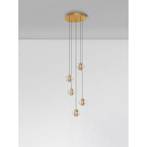 Nova Luce LICIO Hanglamp met clusterfunctie, goudkleurig, Triac dimbaar, LED 16W 832lm 3000K