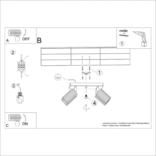 Sollux Lighting Plafondlamp KARBON 4 wit - 25x25x16,5cm