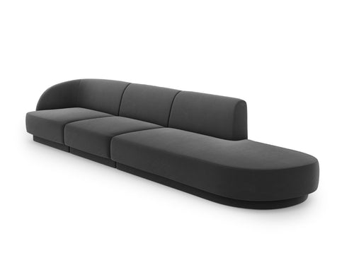 Micadoni Rechte bank Miley 4-zits, flueel, grijs - 90x323x70cm