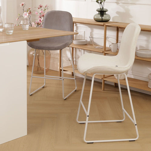 Nolon Nino-Fé Barkruk Ribstof Créme - Wit Onderstel - 75 cm - vtwonen shop