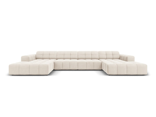 Cosmopolitan Design Panoramische bank Chicago 6-zits, flueel lichtbeige - 167x375x78cm
