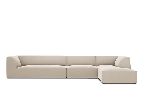 Micadoni rechter hoekbank Ruby 5-zits, flueel, beige - 180x366x69cm