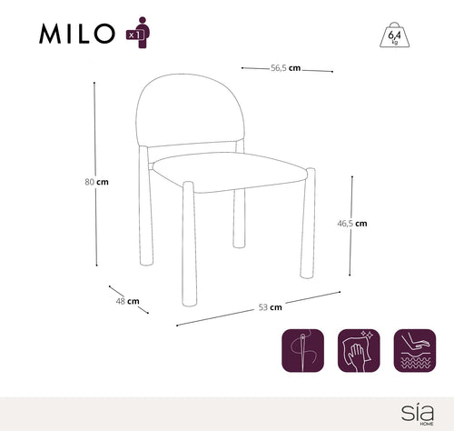 Sia Home - Eetkamerstoel MILO - Bouclette stof - Crème - 53cm - vtwonen shop