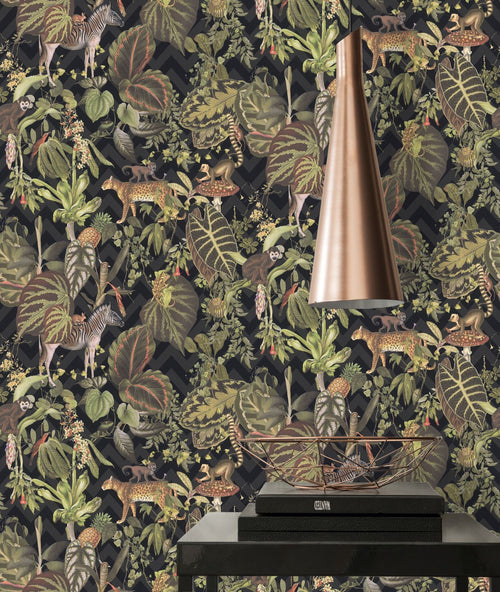 Livingwalls behang jungle-motief groen, zwart en bruin - 53 cm x 10.05 m - AS-379901 - vtwonen shop