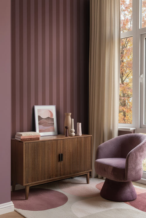 ESTAhome behang strepen donker paars en mauve paars - 50 x 900 cm - 131977