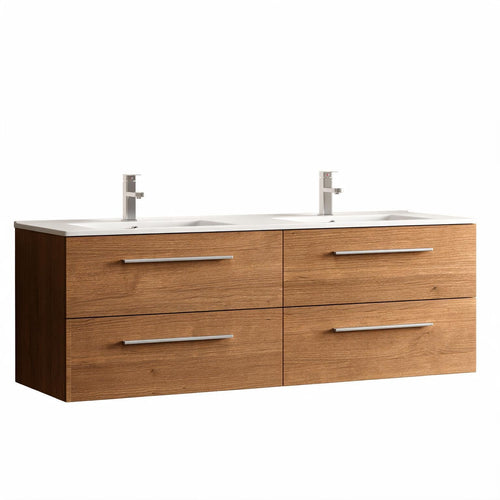 LOMAZOO badkamermeubel Valeno - zwevend - witte wastafel - warm eiken - 140 cm