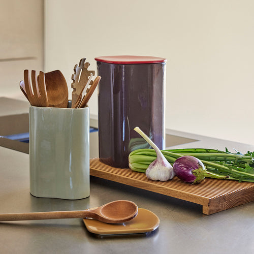 Hübsch bus met deksel Amare - steenpoeder - ø17xh26cm - vtwonen shop