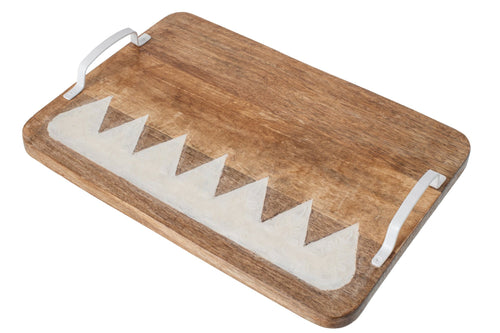 J-Line Gegraveerd decoratief dienblad - mangohout - naturel/wit