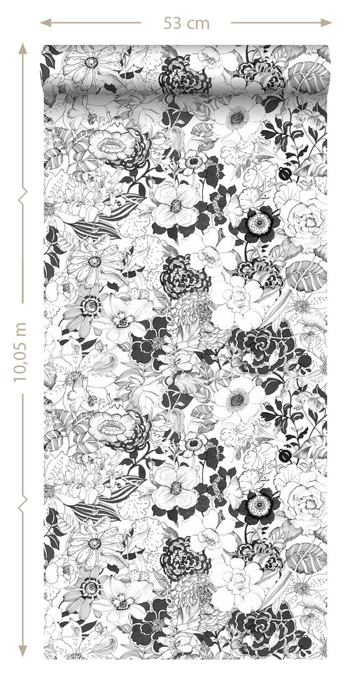 ESTAhome behang bloemen zwart en wit - 53 cm x 10.05 m - 138503 - vtwonen shop