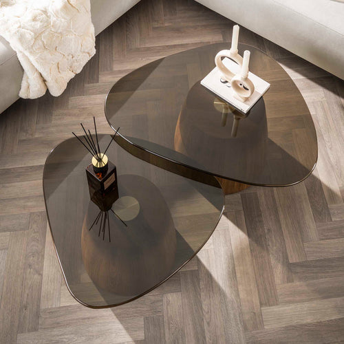 Giga Meubel Salontafel Tinto - Driehoekig Brons Glas - Set van 2 - vtwonen shop