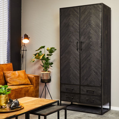 StarFurn Kabinetkast New York - Zwart Hout - 90x45x200cm - vtwonen shop