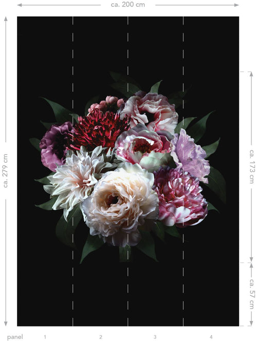 ESTAhome fotobehang bloemstilleven multicolor op zwart - 200 x 279 cm - 158944 - vtwonen shop