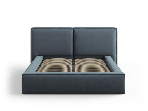Cosmopolitan Design Opbergbed met dubbel hoofdbord Arendal 140x200cm, structurele stof, blauw - 228x194x97.5cm