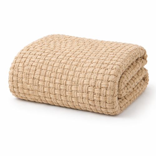 Mica Decorations Cosenza Fleece Deken - Bank Plaid en Bank Kleed - Warme Deken voor op de Bank - 180 x 130 cm - Beige